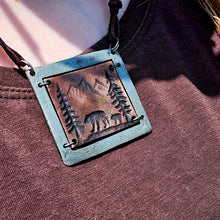 Load image into Gallery viewer, Rustic Bear, Trees and Mountains Pewter Necklace
