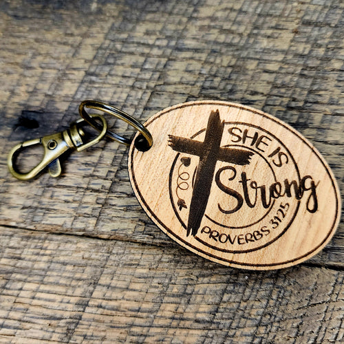 She is Strong Proverbs 31:25 Keychain