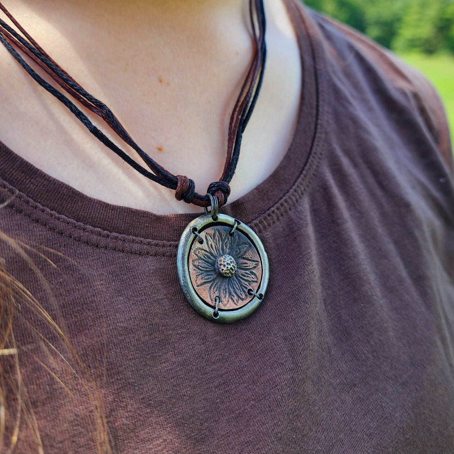 Rustic Sunflower Pewter Necklace