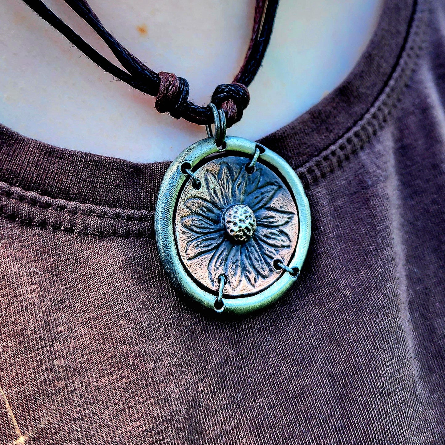 Rustic Sunflower Pewter Necklace