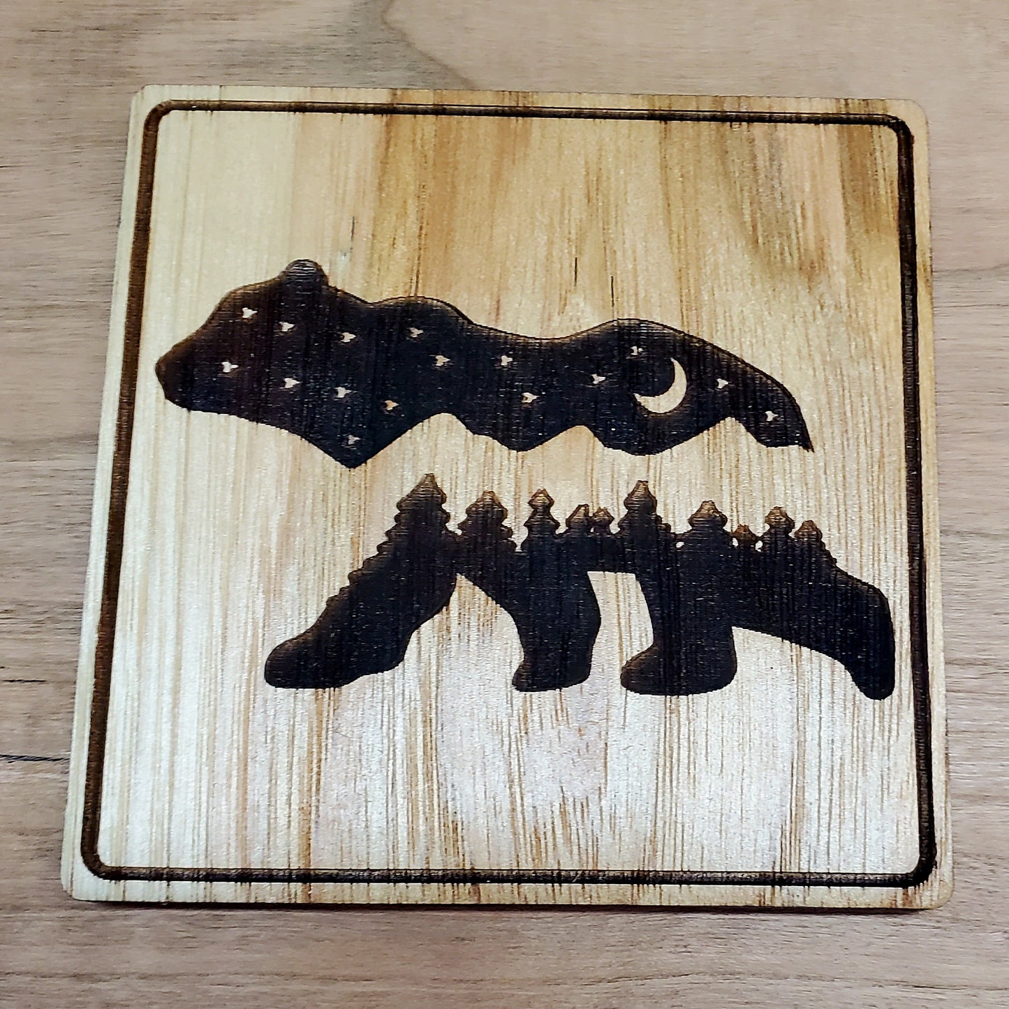 Bear (Stars and Wood Line) Coaster