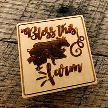 Load image into Gallery viewer, Magnet Inscribed with &quot;Bless This Farm&quot; also has a rooster, pig and cow beside one another
