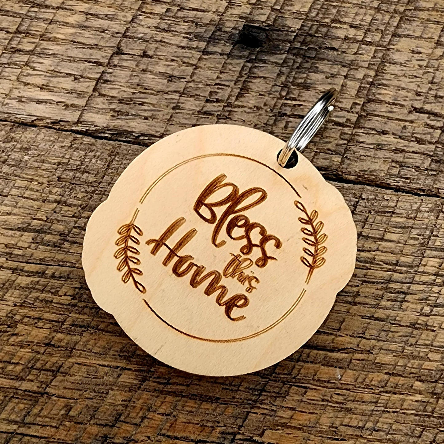 Bless This Home shaped Keychain