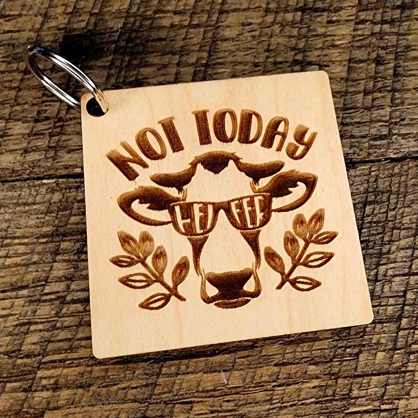 Square Not Today Heifer Keychain
