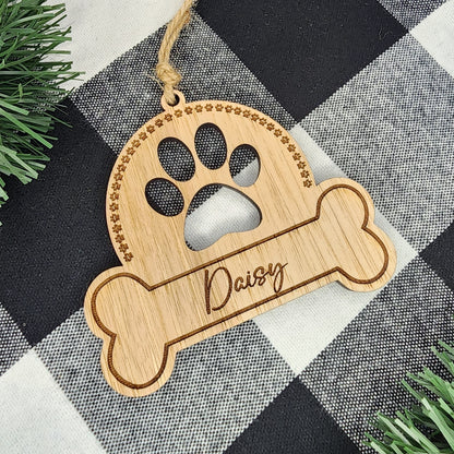 Wooden Dog Paw Print and Bone Ornament