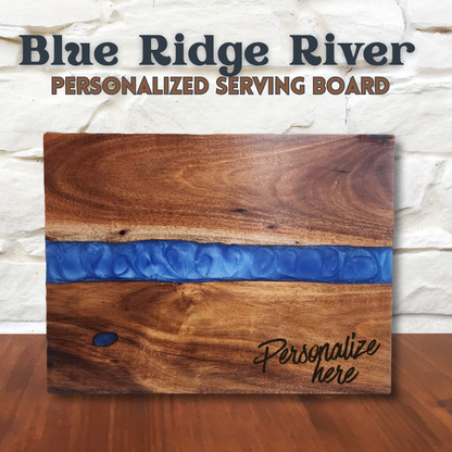 Blue Ridge River Personalized Acacia Serving Board – Custom Engraved Resin River Charcuterie Board