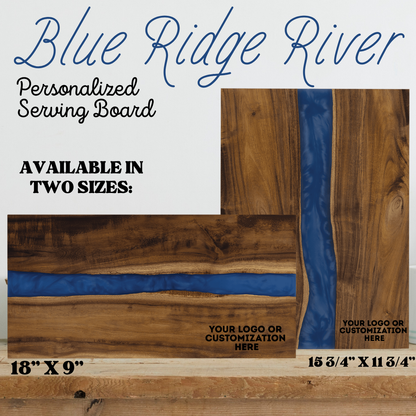 Blue Ridge River Personalized Acacia Serving Board – Custom Engraved Resin River Charcuterie Board