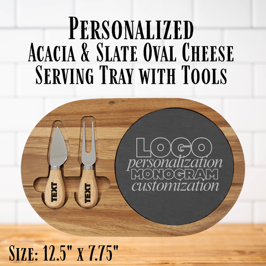 Acacia & Slate Oval Cheese Serving Tray with Tools