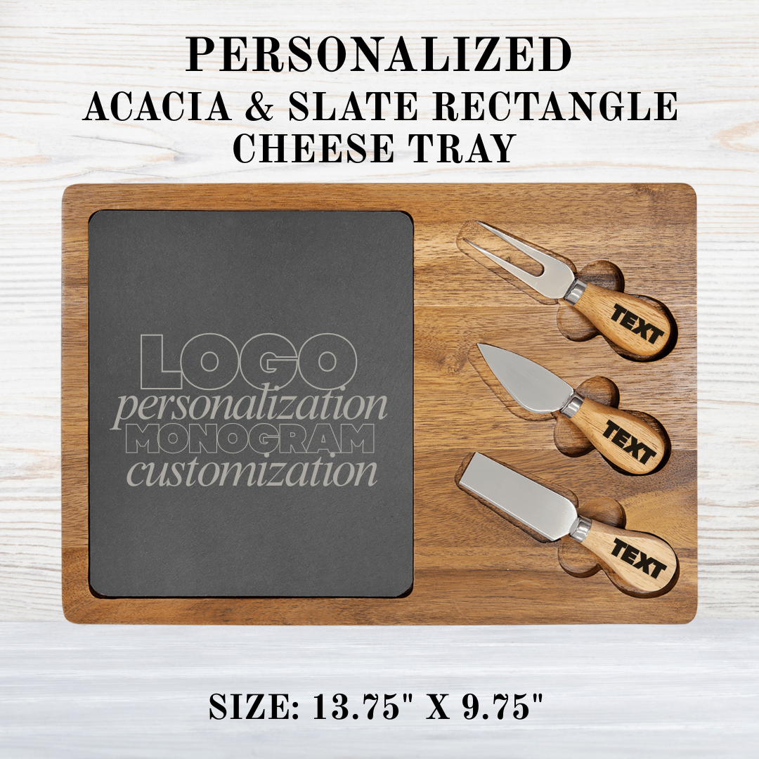 Acacia & Slate Rectangle Cheese Serving Tray with Tools