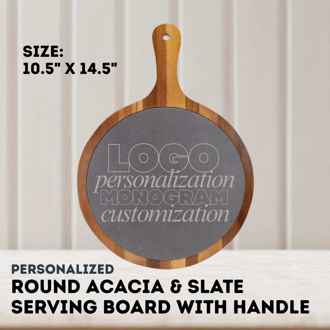 Round Acacia & Slate Serving Board with Handle