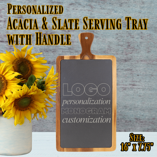 Acacia & Slate Serving Tray with Handle