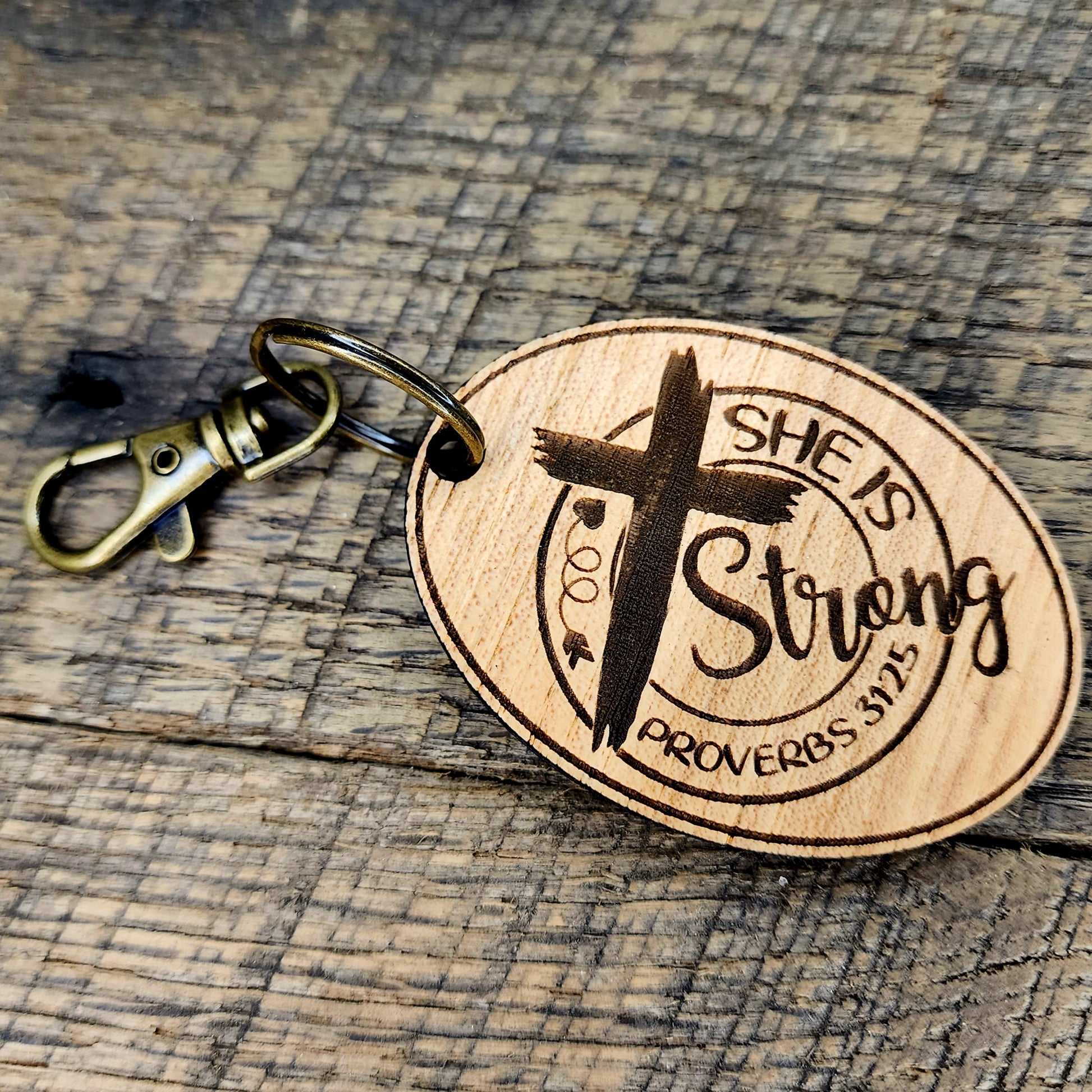 She is Strong Proverbs 31:25 Keychain