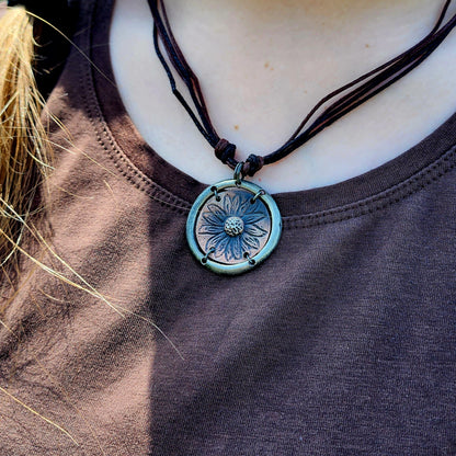 Rustic Sunflower Pewter Necklace