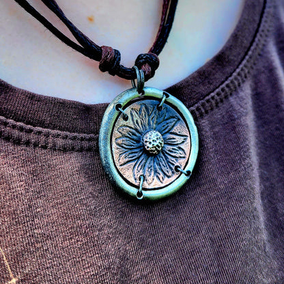 Rustic Sunflower Pewter Necklace