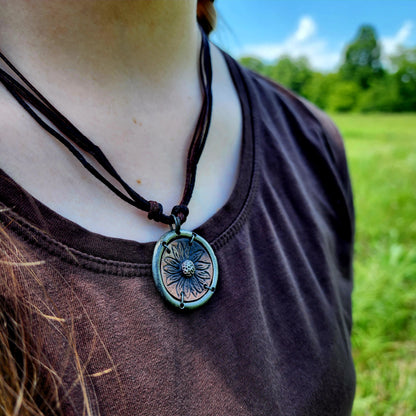 Rustic Sunflower Pewter Necklace