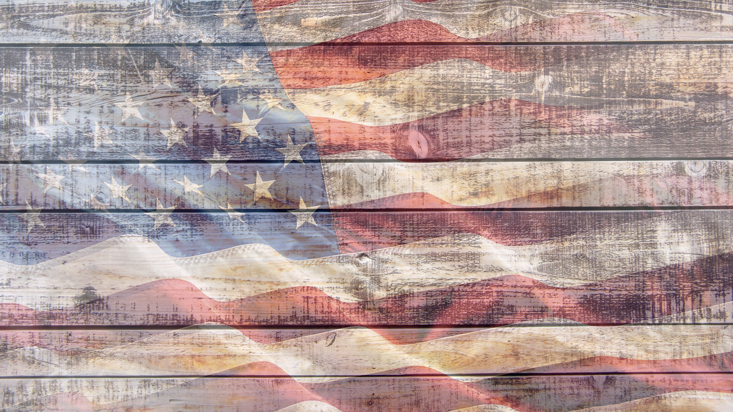 Wooden background with a vintage American flag design