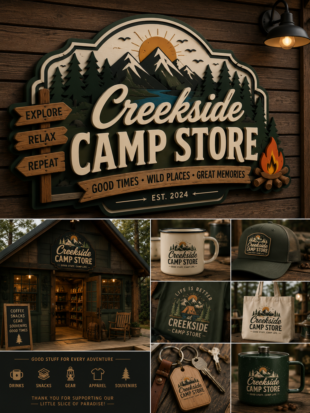 Personalized Branded Camp Theme Signage, Promotional Products and Apparel