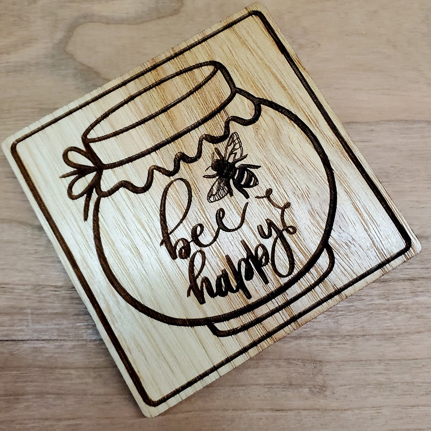 Bee Happy Honey Jar Coaster
