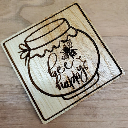 Bee Happy Honey Jar Coaster