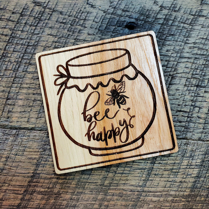 Bee Happy Honey Jar Coaster