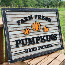 Load image into Gallery viewer, Farm Fresh Pumpkins slatted sign
