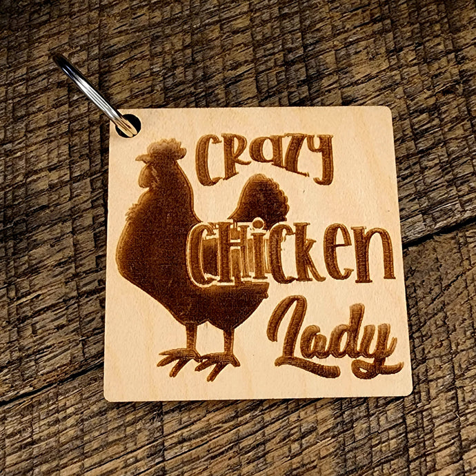 Maple Crazy Chicken Lady keychain